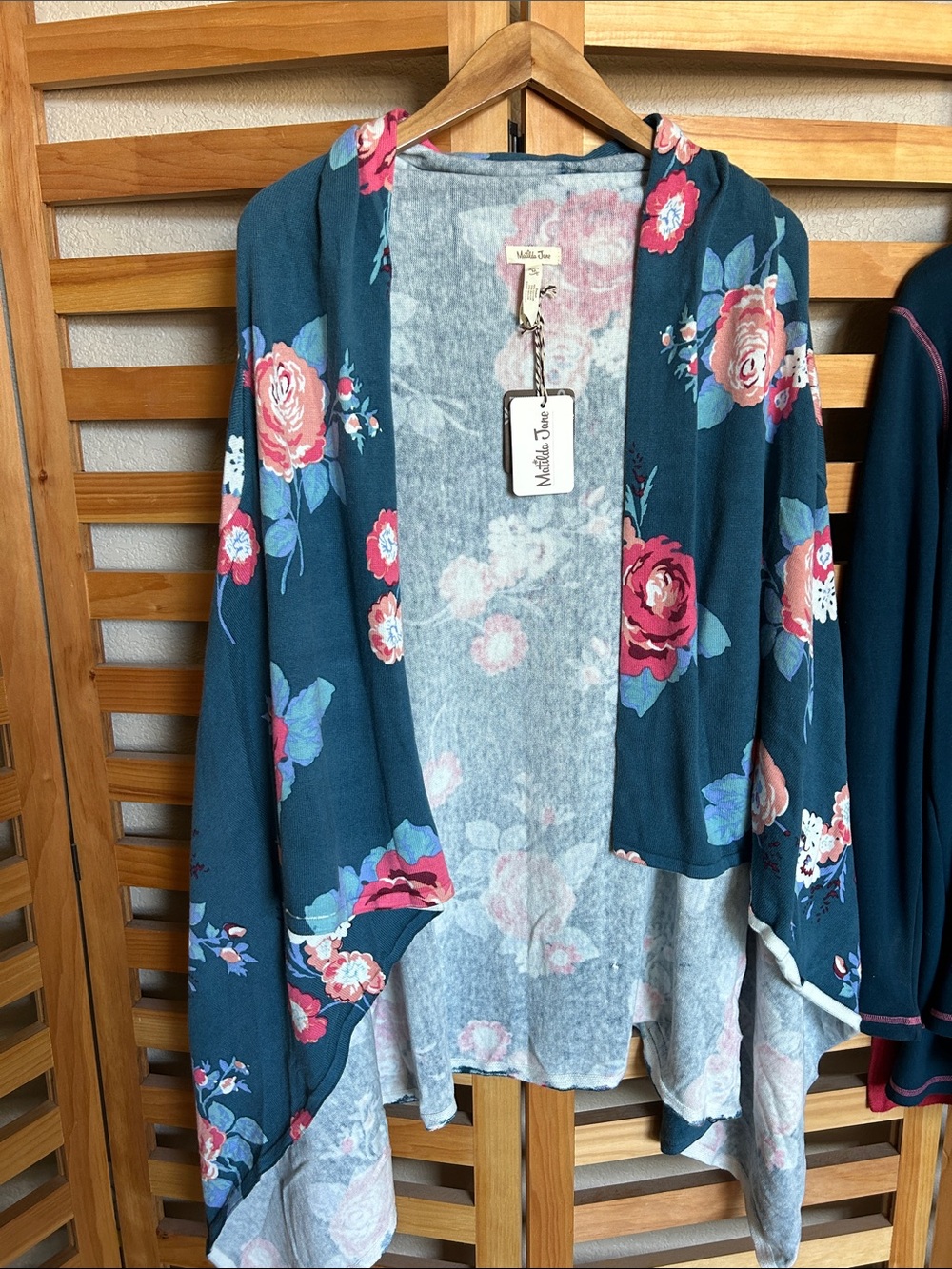 Matilda Jane Teal Floral Draped Open-Front Cardigan